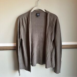 Eileen Fisher 100% Silk Open Front Knit Taupe Cardigan